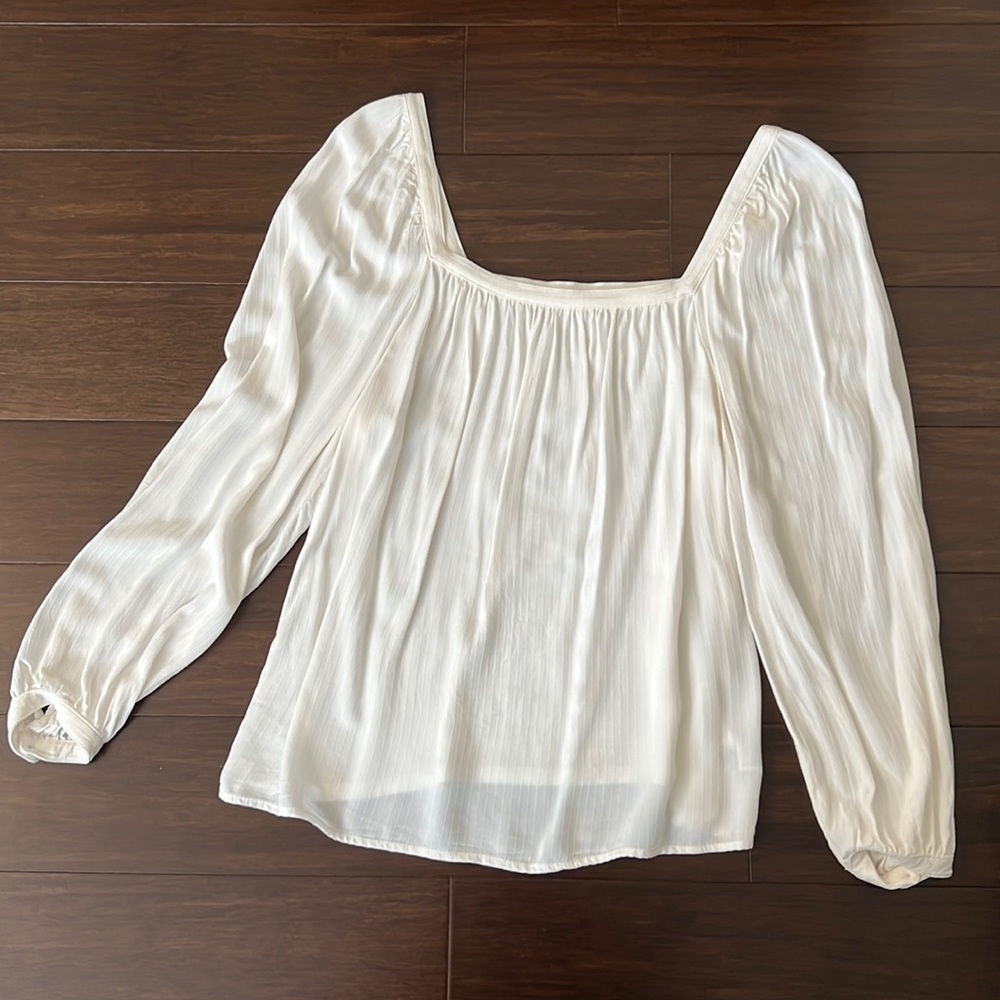 Square Neckline White Romantic Blouse